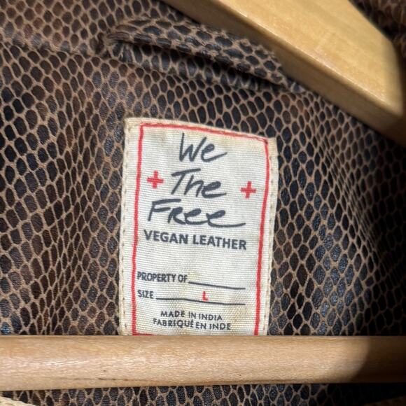 Free People Distressed Snake Fenix Faux-Leather Moto Jacket Brown Size L - Picture 5 of 5